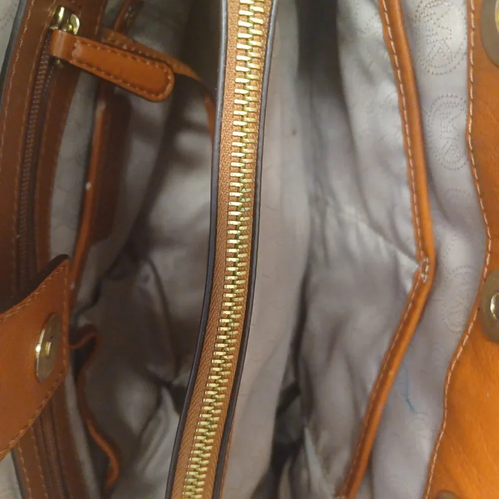 Michael Kors Brown Cynthia Convertible Saffiano Leather Crossbody Satchel Bag - Picture 9 of 12